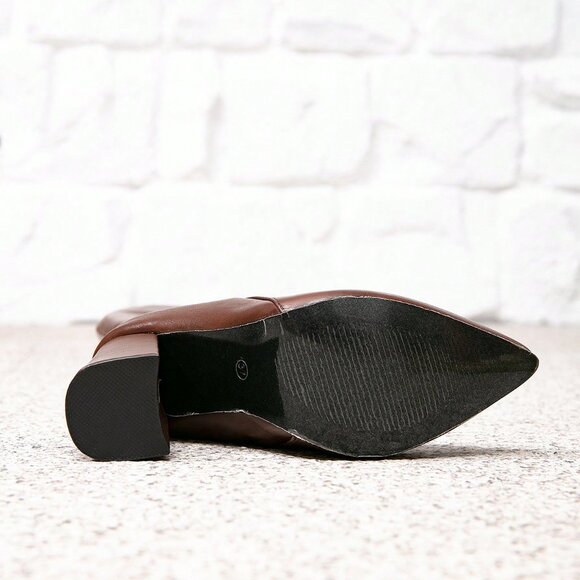 Brown Sexy Pointed Toe Chunky Heel Women's Dress Boots - Picture 7 of 7